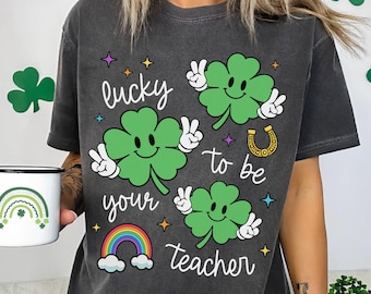 Comfort Colors, St Patrick's Day lärarskjorta, lyckolärare, retro, unisex plaggfärgad t-shirt