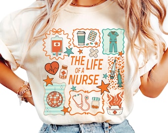 Comfort Colors, The Life of a Nurse T-Shirt, Nursing Showgirl Tee, RN, LPN, NP, Appreciation, Music Lover, Registered Nurse, Doodle