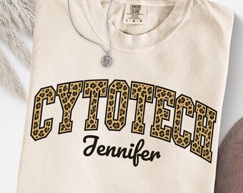 Personalized Cytotech Shirt, Cytology Graphic Tee, Leopard Varsity Tshirt, Cytotechnologist, Comfort Colors, Custom Name, Medical Lab Gift