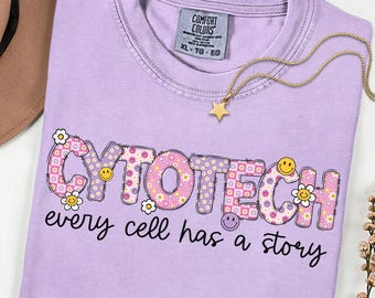 Cytotech Shirt, Cytology Cells Graphic Tee, Pathologist, Medical Laboratory Scientist, Floral Happy Face, Cytotechnologist, Comfort Colors