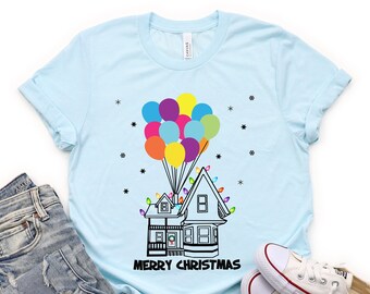 Disney Inspired - Up - Merry Christmas - Huis - Ballonnen - Pixar - Unisex T-shirt met korte mouwen - T-shirt