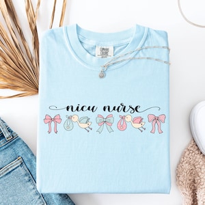 NICU Nurse Shirt, Comfort Colors®, Neonatal Intensive Care Unit Tee, Stork Bow, Coquette T-shirt, RN, Crew, Graduation, NICU Nurse Gift