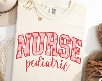 Pediatric Nurse Shirt, PEDS Nurse Strawberry Tee, Comfort Colors®, Pediatrics RN, Pediatric Nurse Varsity Tshirt, PICU, Pediatric Nurse Gift