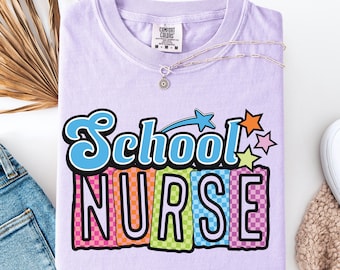 Camiseta retro de enfermera escolar con colores cómodos: camiseta de apreciación de estilo vintage