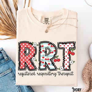 Chemise d&#39;inhalothérapeute agréé, couleurs confortables, thérapie respiratoire, t-shirt RRT, t-shirt RT, pneumologie, cerises, fleurs, poumons, cadeau