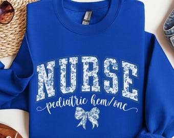 Pediatric HEM ONC Sweatshirt, PEDS Hematology Oncology Varsity Sweater, Fleece, Nurse, Crew, Coquette, Cancer Nurse Gift, Crewneck, Nursing