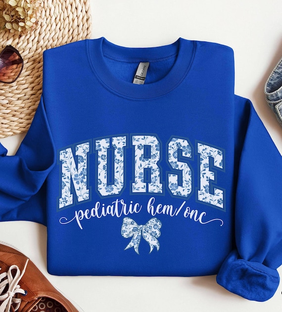 Pediatric HEM ONC Sweatshirt, PEDS Hematology Oncology Varsity Sweater, Fleece, Nurse, Crew, Coquette, Cancer Nurse Gift, Crewneck, Nursing