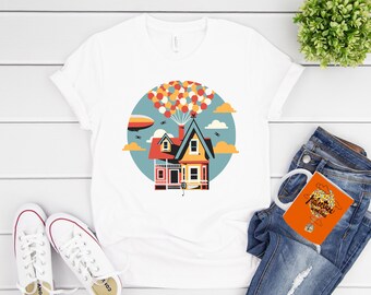 Disney Inspired - Up - House - Balloons - Retro - Vintage - Unisex Short Sleeve Tee - T Shirt