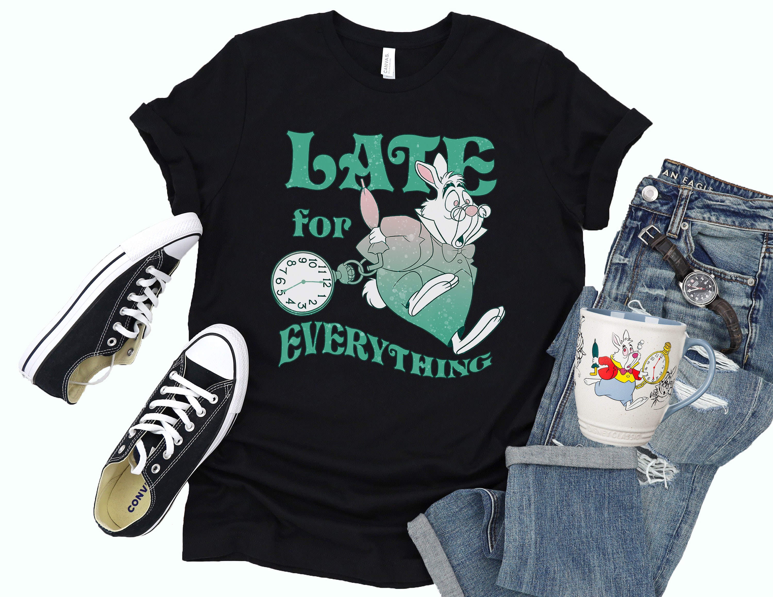 Unisex Everything Hase Kurzärmeliges Wunderland T-Shirt Weißer Disney im Inspiriert for Late Alice