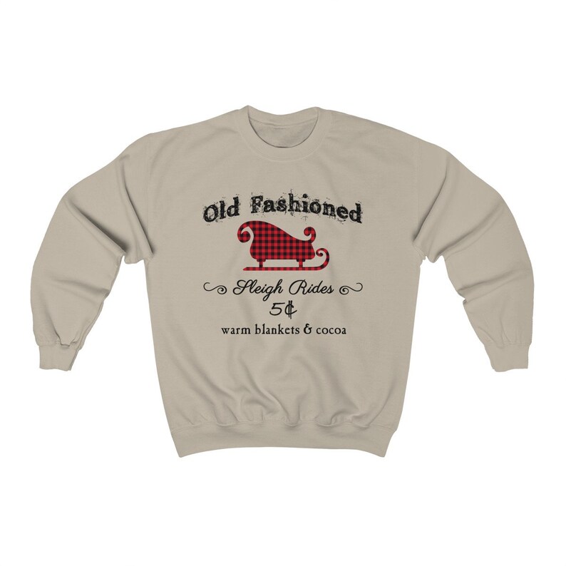 Warm Blankets /& Cocoa Old Fashioned Sleigh Rides Winter Holiday Christmas Plaid Snow Crewneck Sweatshirt Gift
