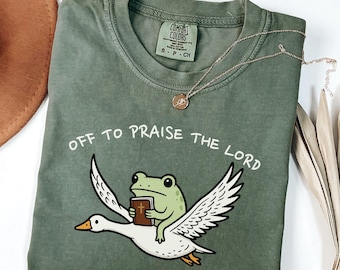 Camiseta cristiana Comfort Colors, unisex, teñida en prenda. Divertida rana alabar al Señor. Camiseta de estudio bíblico con ganso. Fe en la iglesia de Jesús.