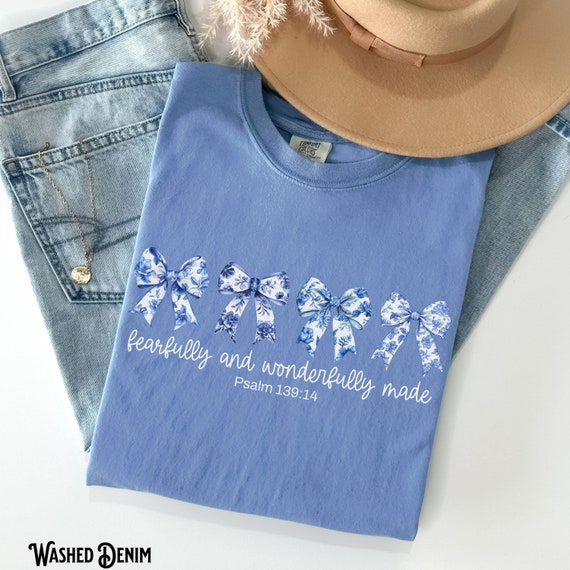 Comfort Colors® Coquette Christian Shirt, Blue Bow Faith Tee, Bible Verse, Girly Christian Gift, Religious Women Gift, Jesus Apparel