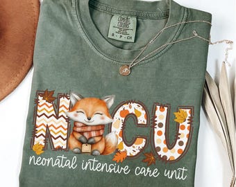 Camiseta de enfermera de la UCIN, colores cómodos, camiseta de la Unidad de Cuidados Intensivos Neonatales, enfermera, doctor, equipo, otoño, zorro, UCI neonatal, agradecimiento, regalo