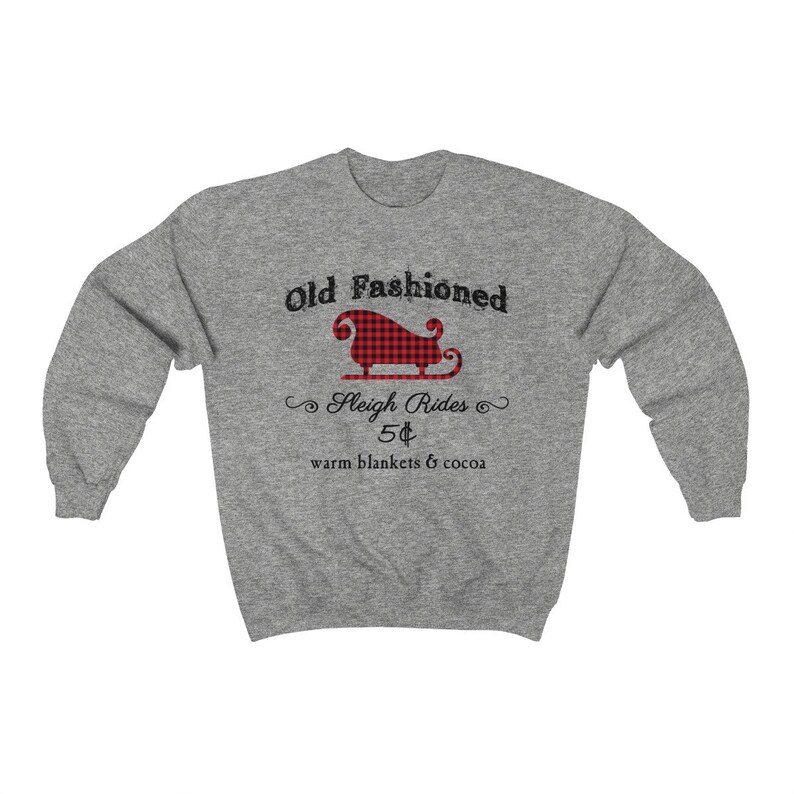 Warm Blankets /& Cocoa Old Fashioned Sleigh Rides Winter Holiday Christmas Plaid Snow Crewneck Sweatshirt Gift