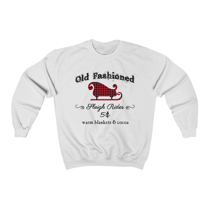 Warm Blankets /& Cocoa Old Fashioned Sleigh Rides Winter Holiday Christmas Plaid Snow Crewneck Sweatshirt Gift