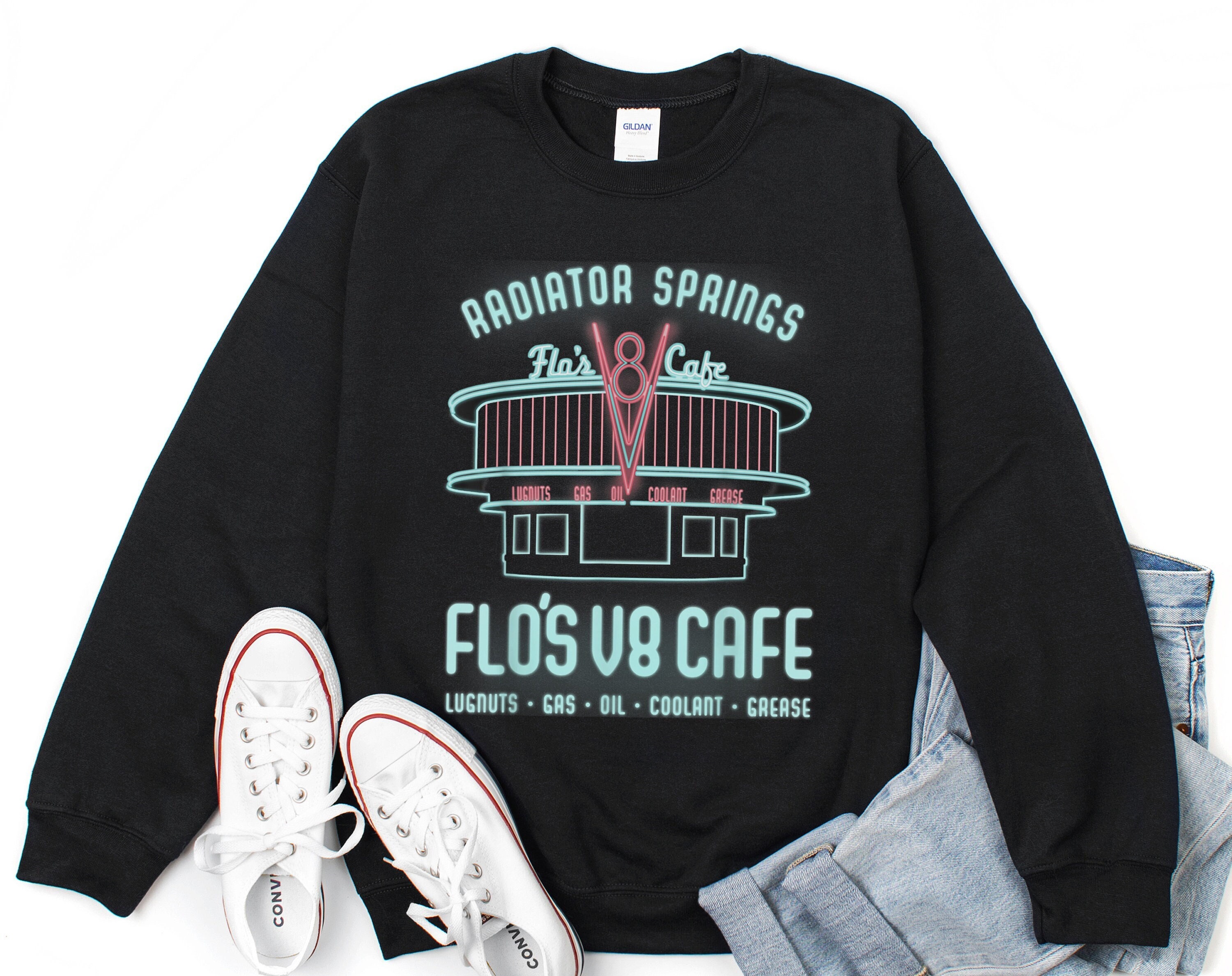 Disney Inspired Cars Radiator Springs Flo\'s V8 Cafe California Adventure  Unisex Crewneck Sweatshirt - Etsy