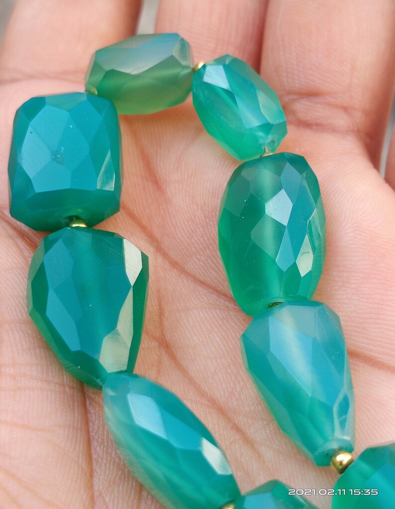 6.5 Inch Full Strand Vinayakgemsshop Natural Green Onyx Gemstone Nugget Faceted Beads