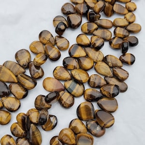 Natural Yellow Tiger Eye Teardrop Beads | Smooth Top Drilled Gemstone Strand for Jewelry Making