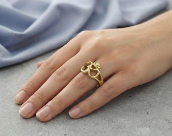Gold Om Ring, Sacred Aum Yoga Ring for Women, Spiritual Openwork Band, Hindu Symbol Meditation Ring, Boho Gift for Her, Meaningful Jewelry