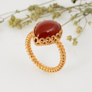 Gold Plated Carnelian Ring: Handmade Brass Jewelry