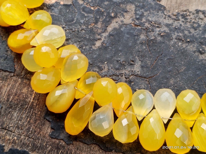 Chalcedony Drop Shape Beads Jewelry Beads Faceted Beads 104 Cts Yellow Chalcedony Gemstone Beads Chalcedony Beads