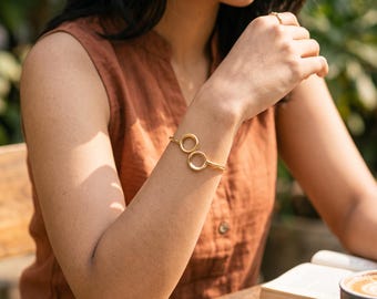Gold Circle Arm Cuff, Double Open Ring Upper Arm Bracelet for Women, Minimalist Geometric Bangle, Boho Modern Armlet, Gift for Her