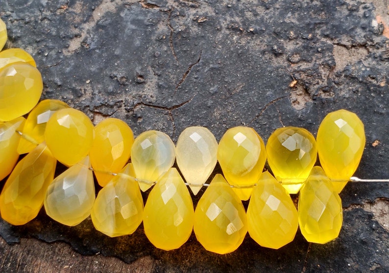 Chalcedony Drop Shape Beads Jewelry Beads Faceted Beads 104 Cts Yellow Chalcedony Gemstone Beads Chalcedony Beads