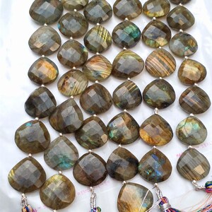 Natural Faceted Yellow Labradorite Heart Beads | 8-Inch Strand for Jewelry Making & DIY Craft Supplies