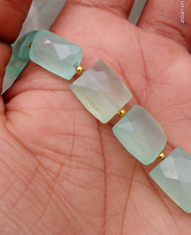 Quality Aqua Chalcedony Gemstone Beads A++ 6/'/' Inches Full Strand Rectangle Beads Faceted Beads Chalcedony Gemstone