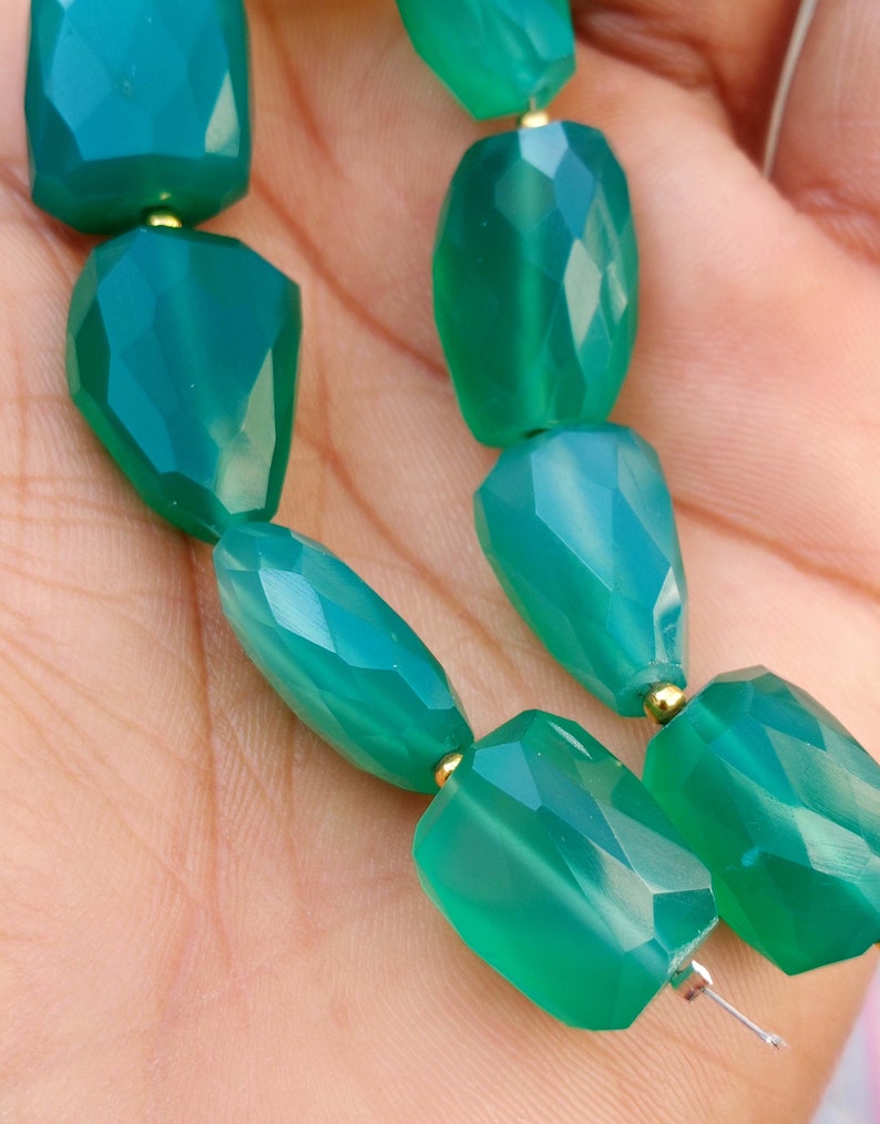 6.5 Inch Full Strand Vinayakgemsshop Natural Green Onyx Gemstone Nugget Faceted Beads