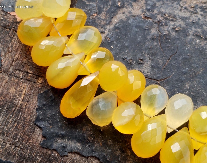 Chalcedony Drop Shape Beads Jewelry Beads Faceted Beads 104 Cts Yellow Chalcedony Gemstone Beads Chalcedony Beads