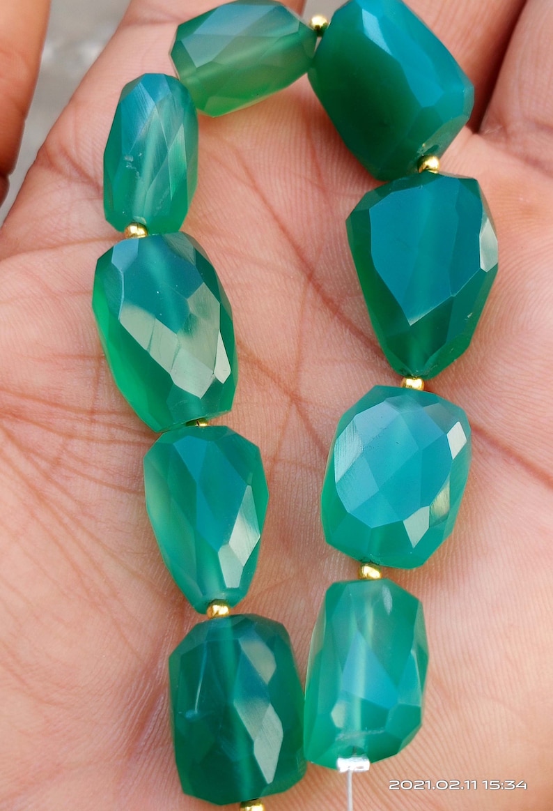 6.5 Inch Full Strand Vinayakgemsshop Natural Green Onyx Gemstone Nugget Faceted Beads