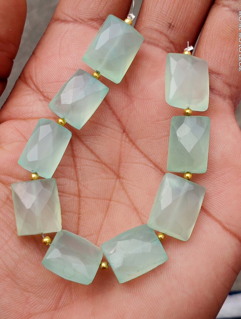Quality Aqua Chalcedony Gemstone Beads A++ 6/'/' Inches Full Strand Rectangle Beads Faceted Beads Chalcedony Gemstone
