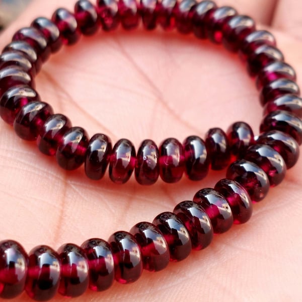 A+++ Quality Rhodolite Garnet 16'' Inches Full Strand Rondelle Smooth Beads