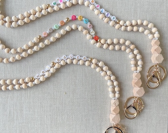 Teacher Lanyard, Colorful Teacher Lanyard, Custom Name Lanyard, Personalized Wood Bead Lanyard, Personalized Bead Lanyard, Boho Teacher