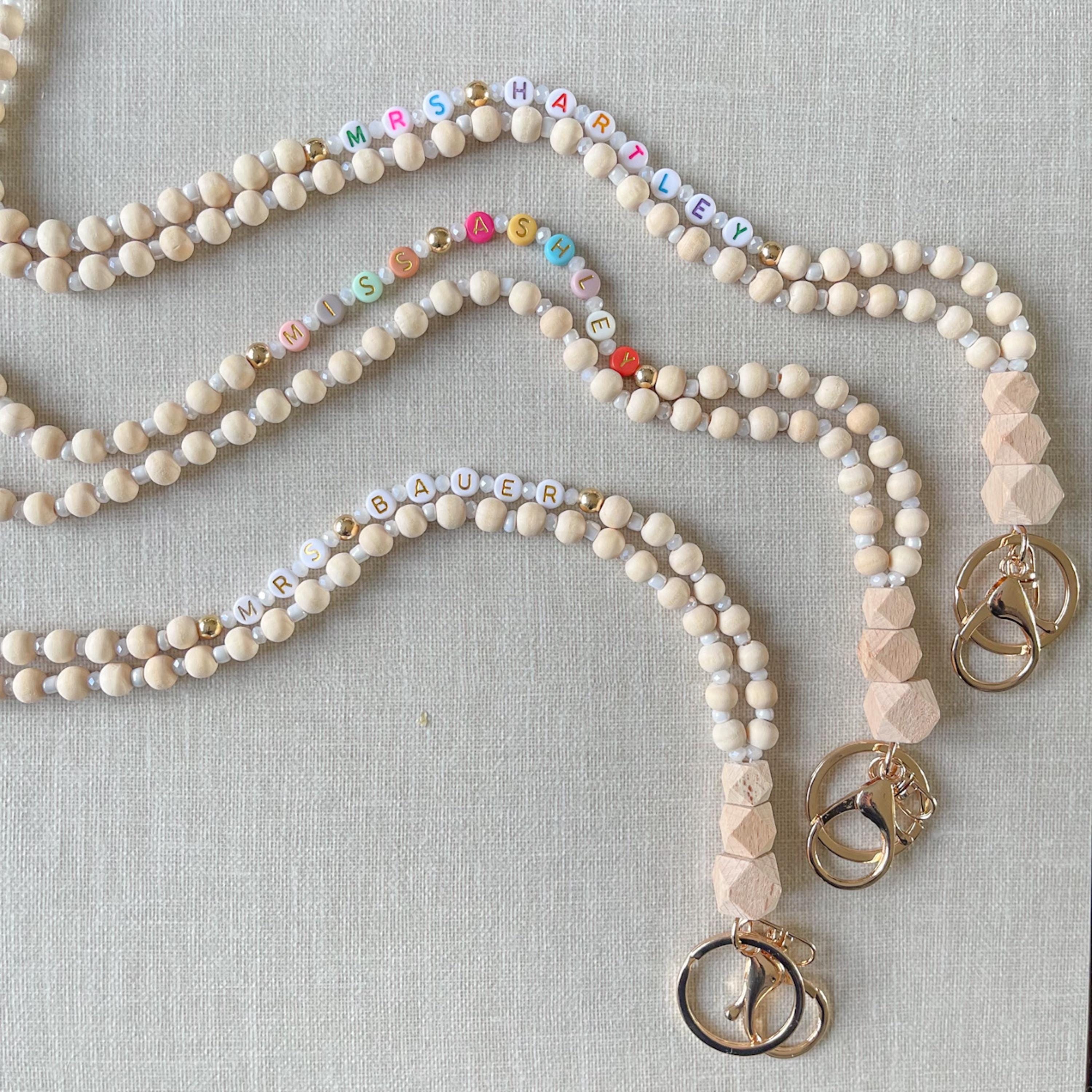 Teacher Lanyard, Colorful Teacher Lanyard, Custom Name Lanyard, Personalized Wood Bead Lanyard, Personalized Bead Lanyard, Boho Teacher