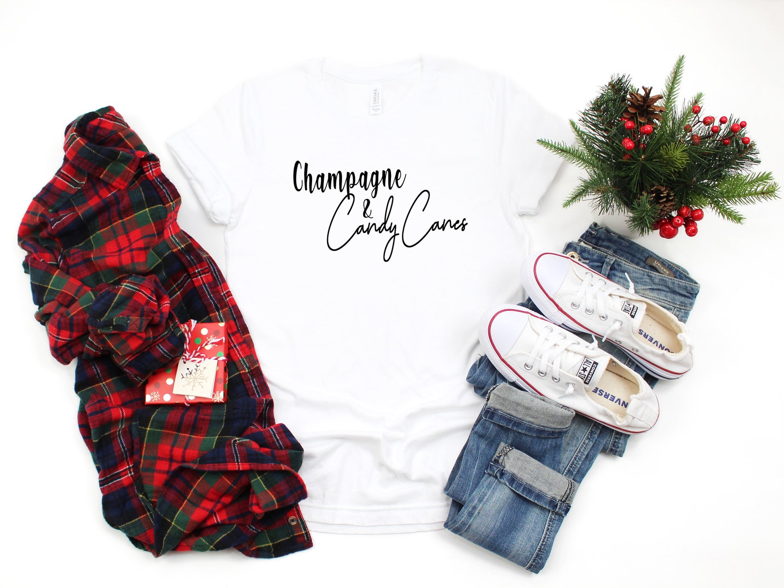champagne and candy canes shirt