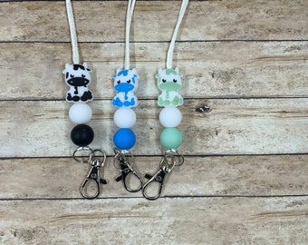 Cow Teacher Beaded Silicone Lanyard: Handmade Safety Breakaway