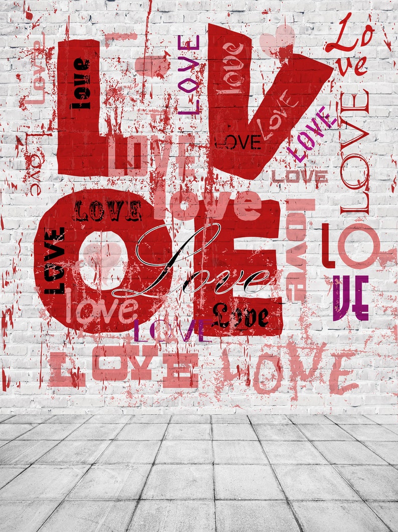 Valentine Day Brick Wall Graffiti Letters Love Backgrounds Photo Newborn Baby Photography for Children Studio Props