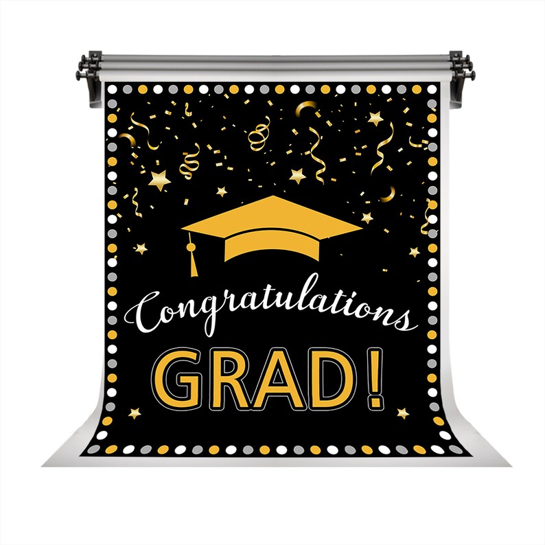 Congrats Graduation Hats Backgrounds Photo Backdrops Golden | Etsy