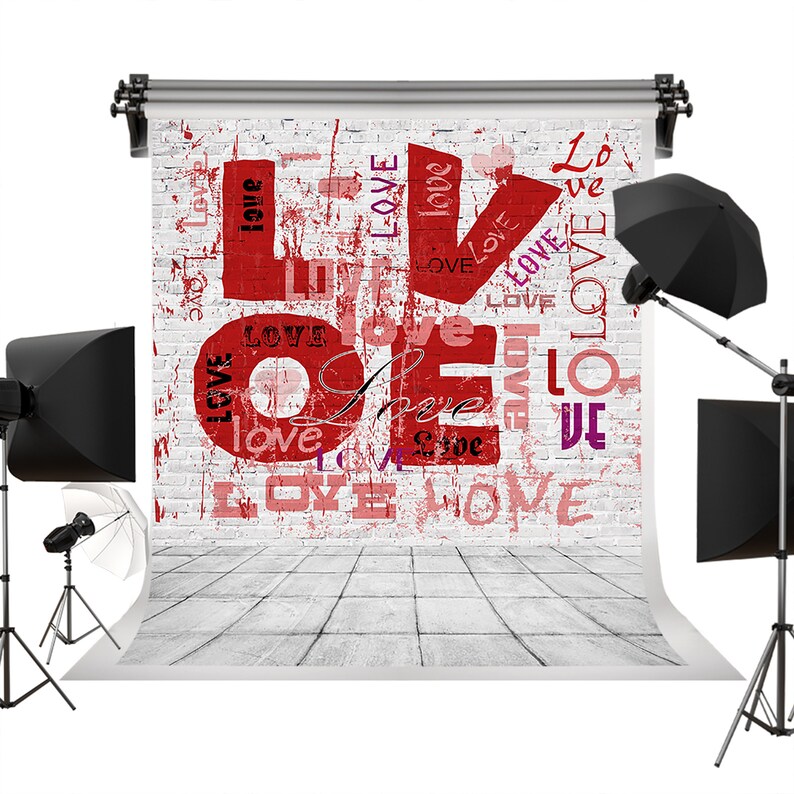 Valentine Day Brick Wall Graffiti Letters Love Backgrounds Photo Newborn Baby Photography for Children Studio Props