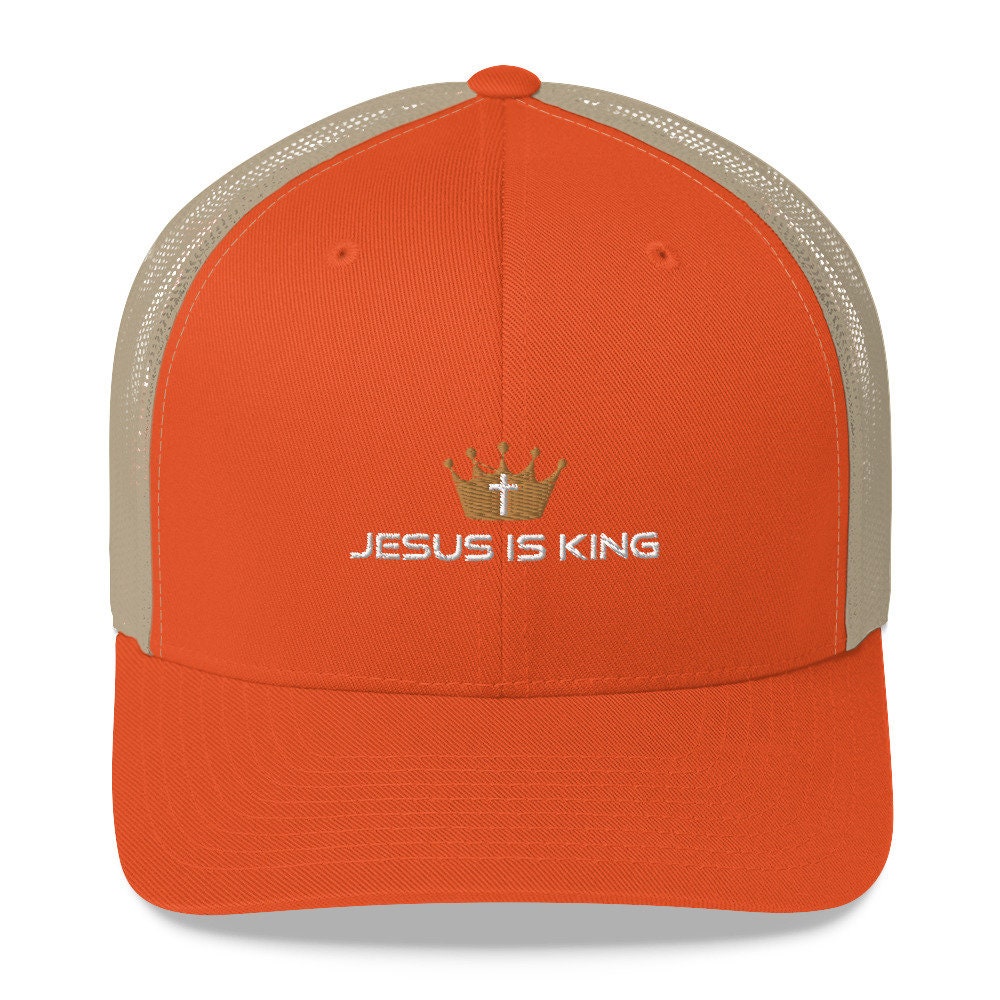 Jesus is King Cross Crown Embroidered Mesh Trucker Hat Cap Yeshua ...