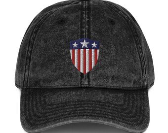 Old Glory American Defender Crest USA Flag Shield Stars & Stripes Embroidered Vintage 100% Cotton Twill Baseball Dad Hat Cap