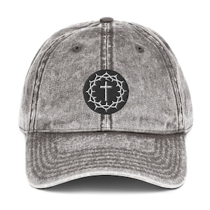 Thorn Crown Cross of Jesus Christ Embroidered Patch Vintage Dad Hat | 100% Cotton Twill Retro Baseball Cap | Christian Faith Apparel