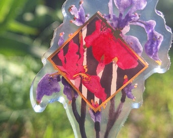 Gilded Irises Keychain, 2.5 Inch Gold Foil Acrylic Flower Charm, Iris Germanica