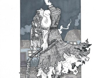 Mitos horrorosos: ilustración de Dullahan, impresión digital, monstruos y leyendas del terror irlandés, varios tamaños