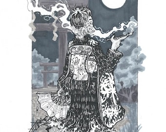 Mitos horrorosos: ilustración de Jorogumo, impresión digital, monstruos y leyendas del terror japonés, varios tamaños