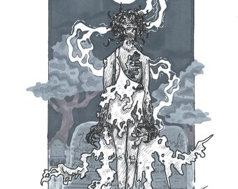 Mitos horribles: ilustración de un ghoul, impresión digital, monstruos y leyendas del terror árabe, varios tamaños