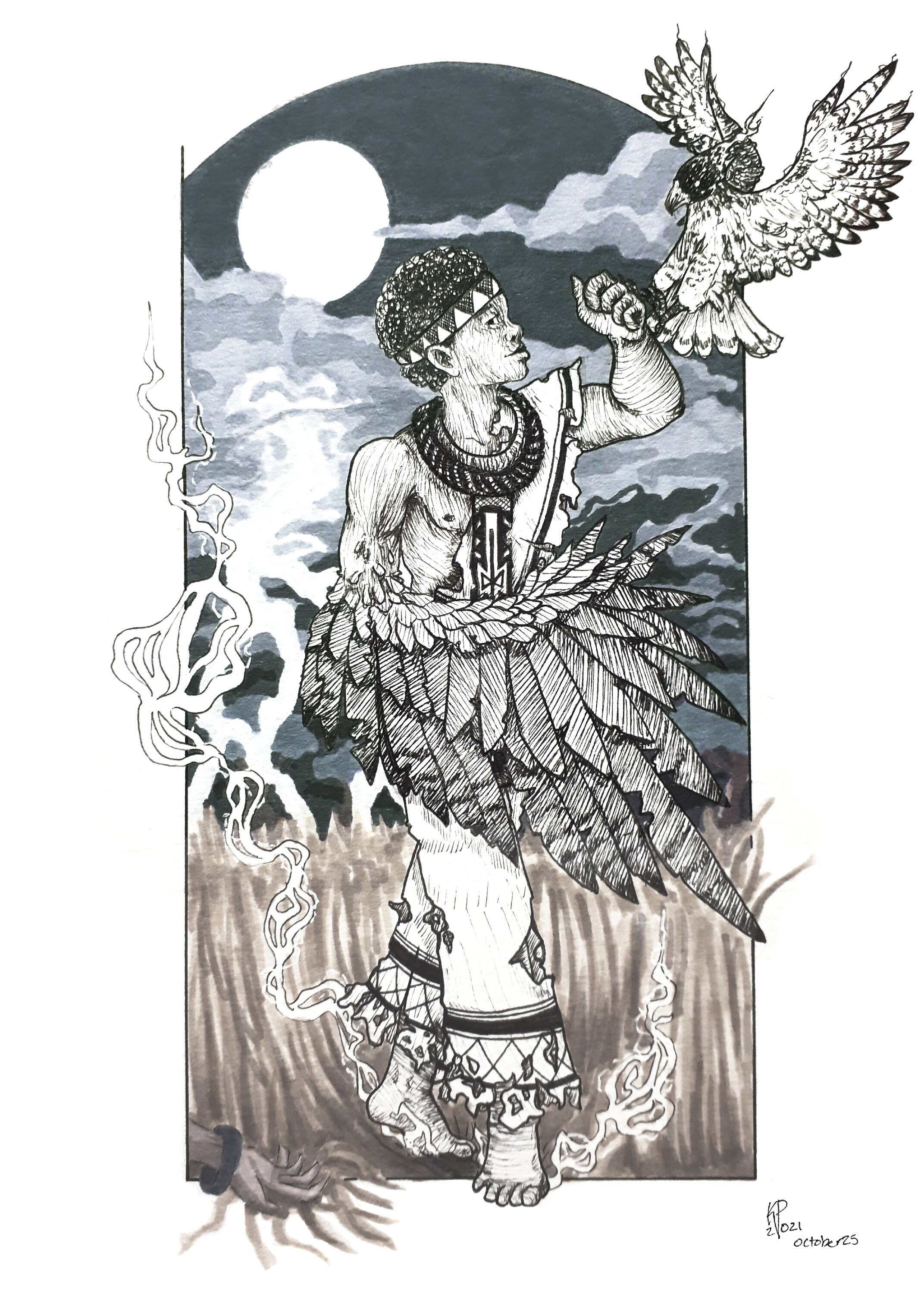 Mitos horrorosos: ilustración de Impundulu, impresión digital, monstruos y leyendas del terror sudafricano, varios tamaños