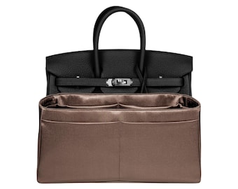 Organizador de bolsos Birkin 25: Satén Etoupe, inserto ligero para bolso